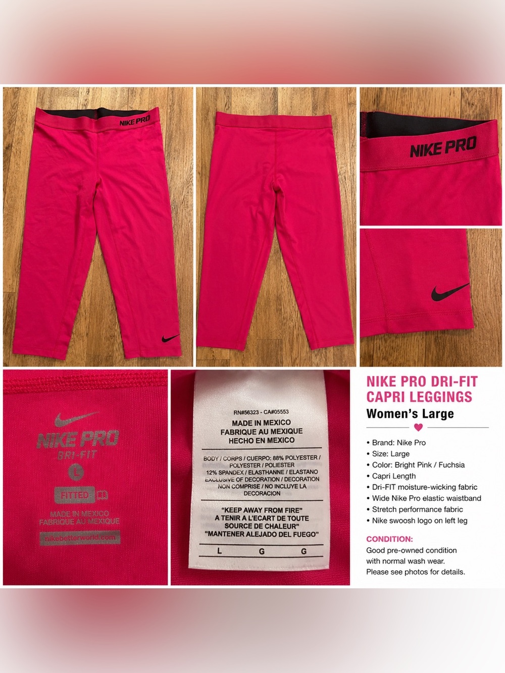 Nike Bright Pink Womens Capri Leggings - Size L
